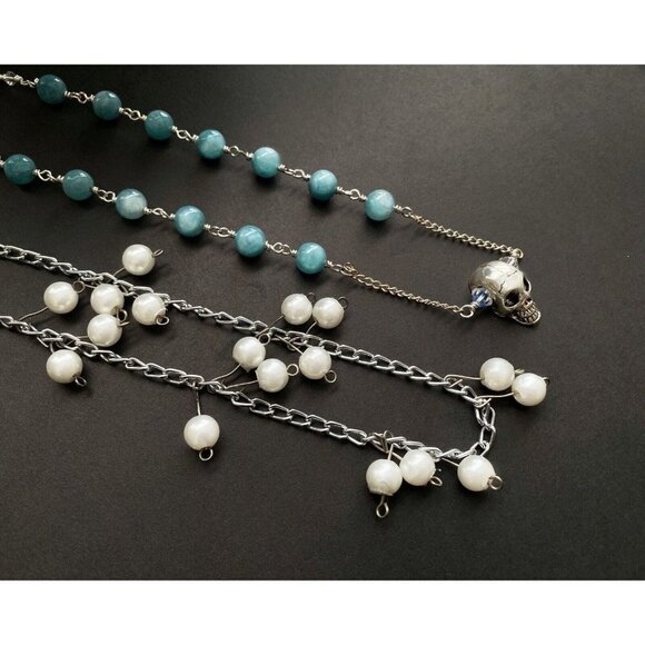 Unbranded Jewelry - Necklace Set of 2 - Skull Pendant Blue and white beaded necklace 20”